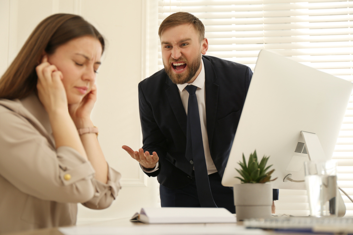 Boss Screaming at Employee in Office. Toxic Work Environment